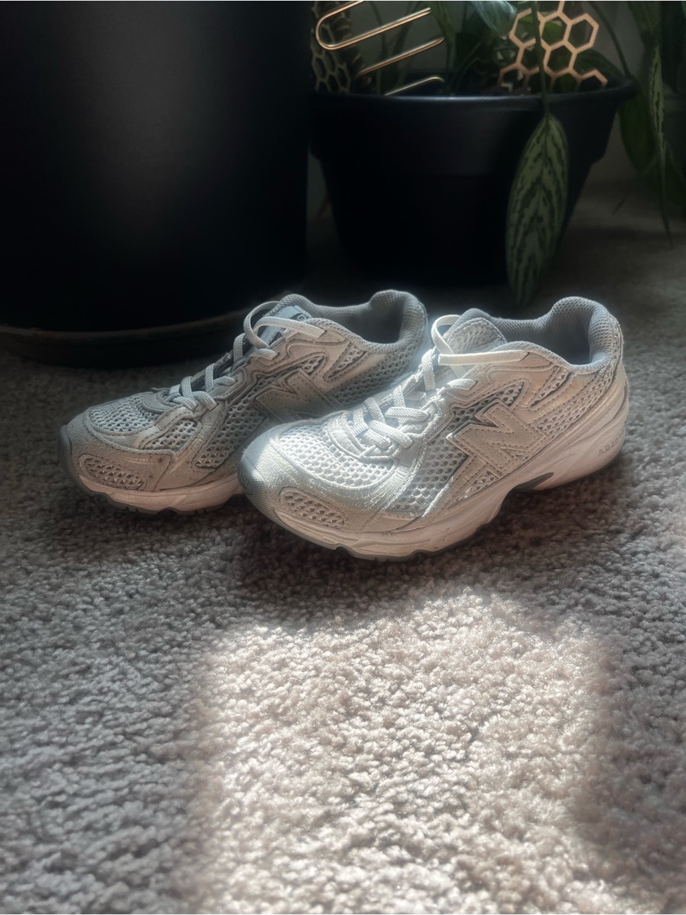 New Balance Kids White and Gray Sneakers
